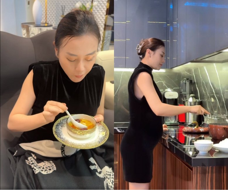 Phương Oanh bầu song thai thong dong ở nhà dưỡng nhan, ăn chè dát vàng tút sắc, xấu không nổi - 1