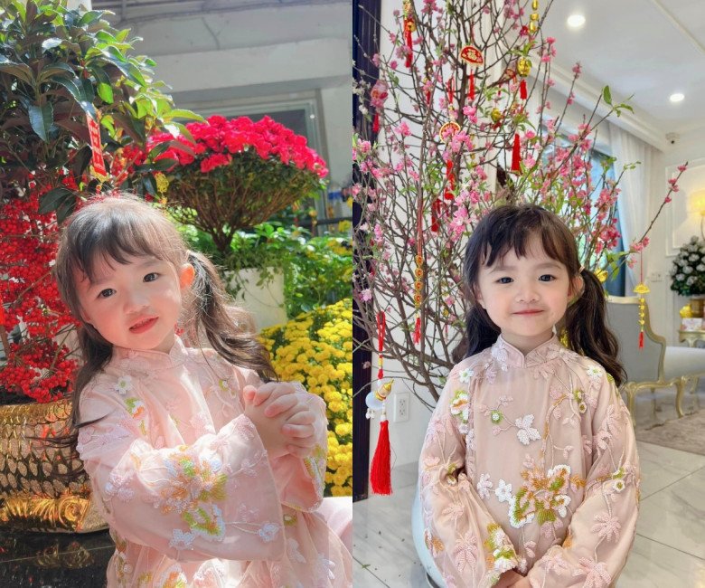 Cháu gái tập đoàn nhựa 3 tuổi tóc dài bồng bềnh hệt mẹ Đông Nhi, diện áo dài đẹp ra dáng tiểu thư nhí - 1
