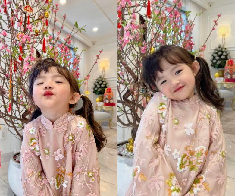 Cháu gái tập đoàn nhựa 3 tuổi tóc dài bồng bềnh hệt mẹ Đông Nhi, diện áo dài đẹp ra dáng tiểu thư nhí - 2
