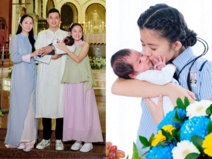 Thanh Hiền cùng nhà chồng làm lễ rửa tội cho con, quý từ vừa chào đời đáng yêu giống hệt chị gái Grammy
