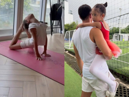 Bé Lisa nhà Hồ Ngọc Hà tập yoga uốn cong người như làm xiếc, tay chân "dài ngoằng" chuẩn gen mẹ