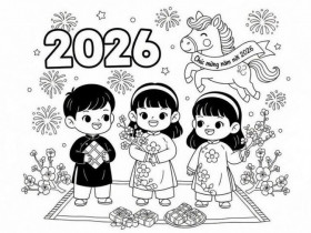 20 bức tranh tô màu năm mới 2026, hành trình gieo ký ức Tết đầu đời cho trẻ mầm non