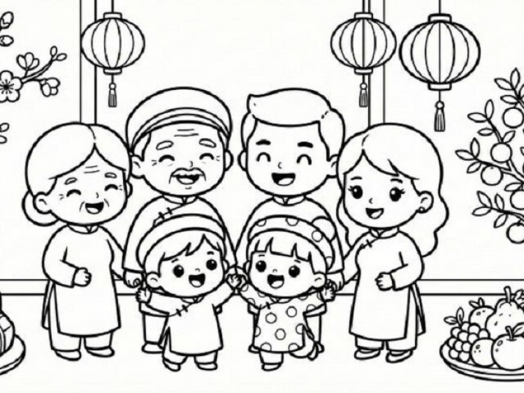 Tranh tô màu những hoạt động vui ngày Tết, bé vừa sáng tạo sắc xuân, vừa làm đẹp ký ức tuổi thơ