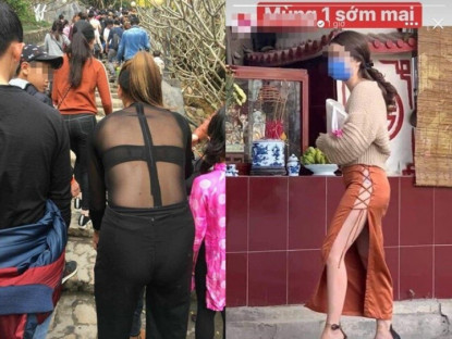 "Nhức mắt" với thời trang đi chúc Tết, lễ chùa đầu năm của hội chị em, có cô mặc váy ngắn mà ngồi phản cảm