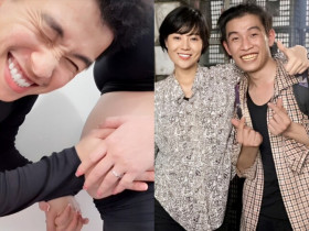 Nam diễn viên VTV "lái máy bay" có con với chị hơn 2 tuổi xinh như búp bê, hôn bụng vợ khoe lên chức bố