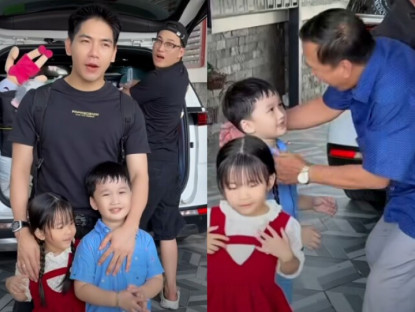 Thanh Đoàn và Hà Trí Quang đưa 2 con về thành phố chăm sóc, ông bà nội miền Tây quyến luyến ôm hôn cháu