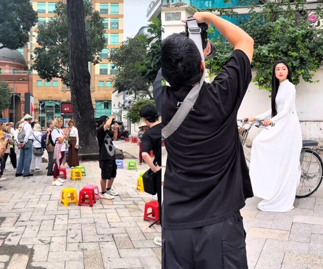 Con gái Quyền Linh diện áo dài xuống phố được du khách Tây vây kín ngắm nhìn, sắc vóc tuổi 20 trong veo - 1