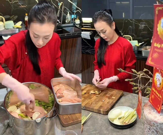 Sao Việt 24h: Phương Oanh thần sắc tươi tắn, diện áo dài vào bếp nấu ăn ngày Tết, được khen chỉn chu và không "làm màu" - 1