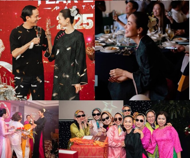 Tăng Thanh Hà mừng tiệc tất niên với thiếu gia Louis Nguyễn, cảnh vợ chồng nâng ly rượu mừng tình như lễ cưới - 1