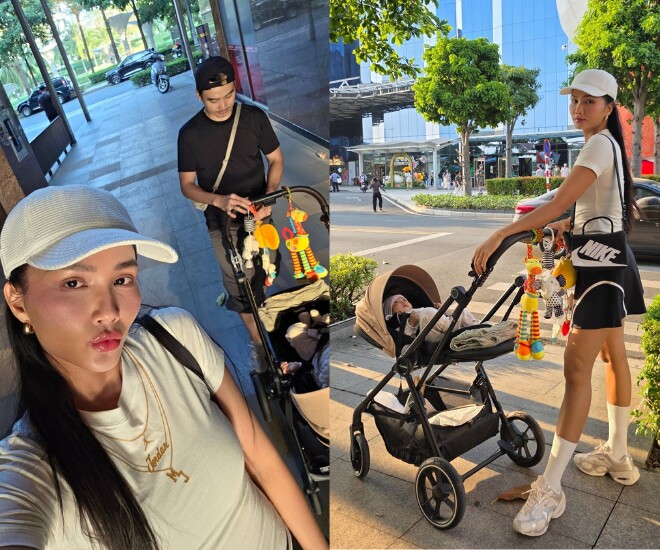 Vợ chồng H'Hen Niê "họp mặt bỉm sữa" với mẹ con Á hậu Hoàng My, em bé Ê Đê chủ động bắt tay bạn mới - 1