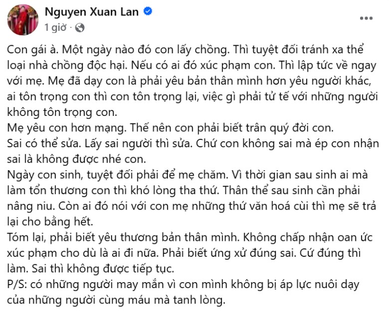 Xuân Lan gửi tâm thư cho ái nữ: "Một ngày nào đó con lấy chồng thì tuyệt đối tránh xa thể loại nhà chồng độc hại" - 2