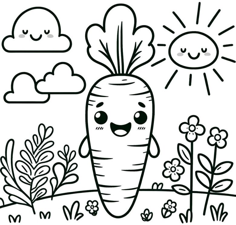 20 bức tranh tô màu rau củ, trái cây có khuôn mặt cười ngộ nghĩnh, bé vừa chơi vừa học về thực phẩm - 1