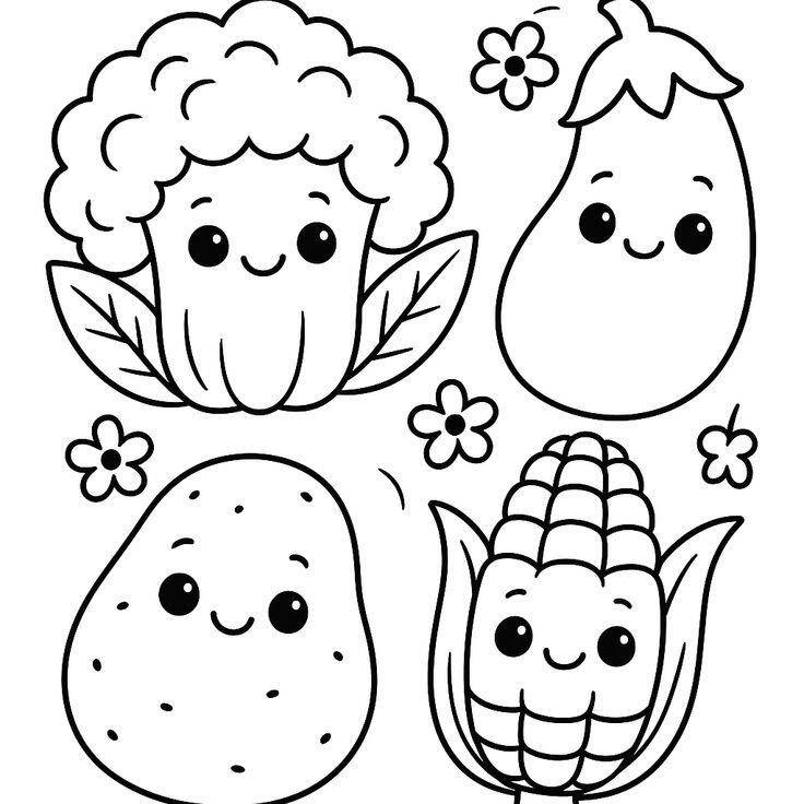 20 bức tranh tô màu rau củ, trái cây có khuôn mặt cười ngộ nghĩnh, bé vừa chơi vừa học về thực phẩm - 10