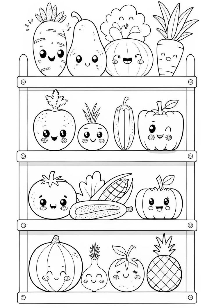 20 bức tranh tô màu rau củ, trái cây có khuôn mặt cười ngộ nghĩnh, bé vừa chơi vừa học về thực phẩm - 12
