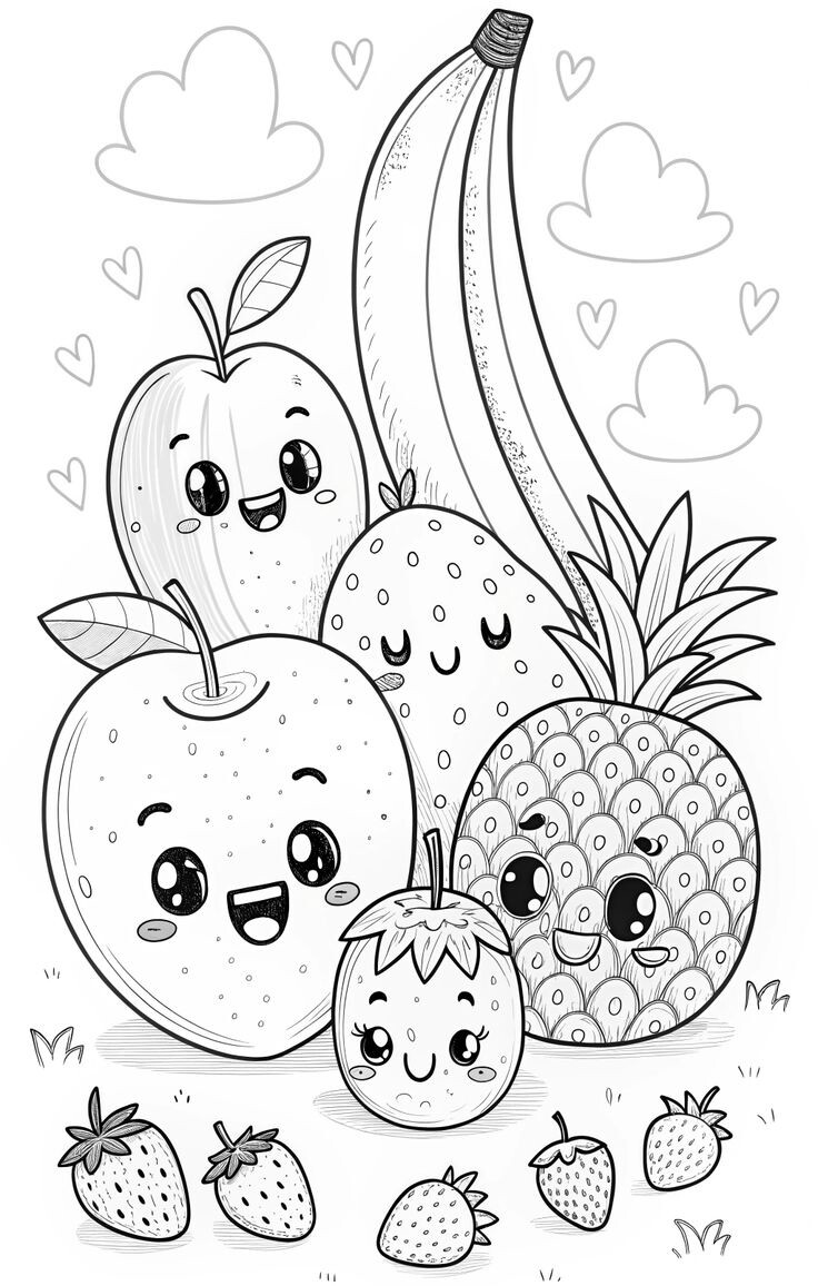 20 bức tranh tô màu rau củ, trái cây có khuôn mặt cười ngộ nghĩnh, bé vừa chơi vừa học về thực phẩm - 14