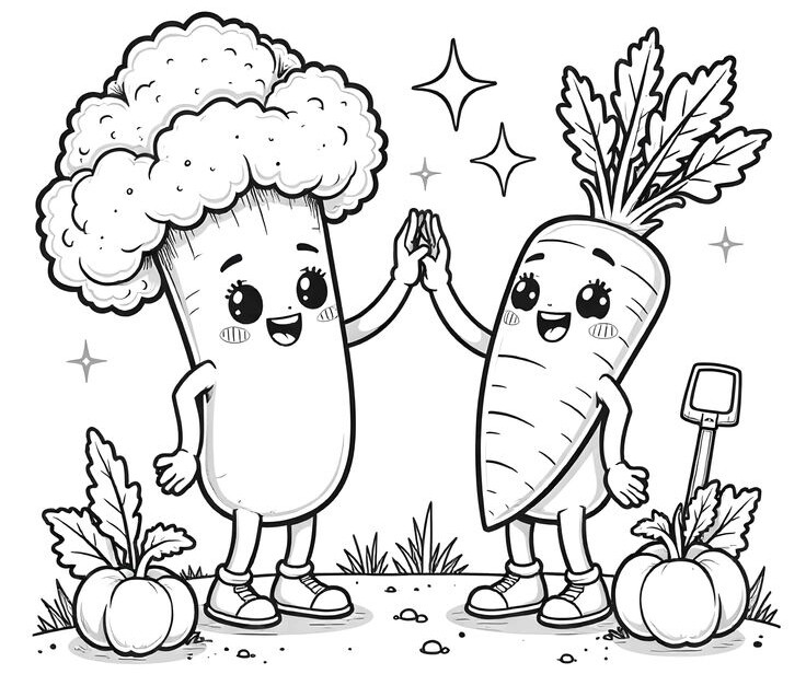 20 bức tranh tô màu rau củ, trái cây có khuôn mặt cười ngộ nghĩnh, bé vừa chơi vừa học về thực phẩm - 18