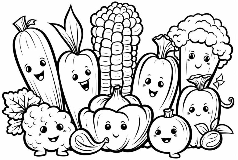 20 bức tranh tô màu rau củ, trái cây có khuôn mặt cười ngộ nghĩnh, bé vừa chơi vừa học về thực phẩm - 3