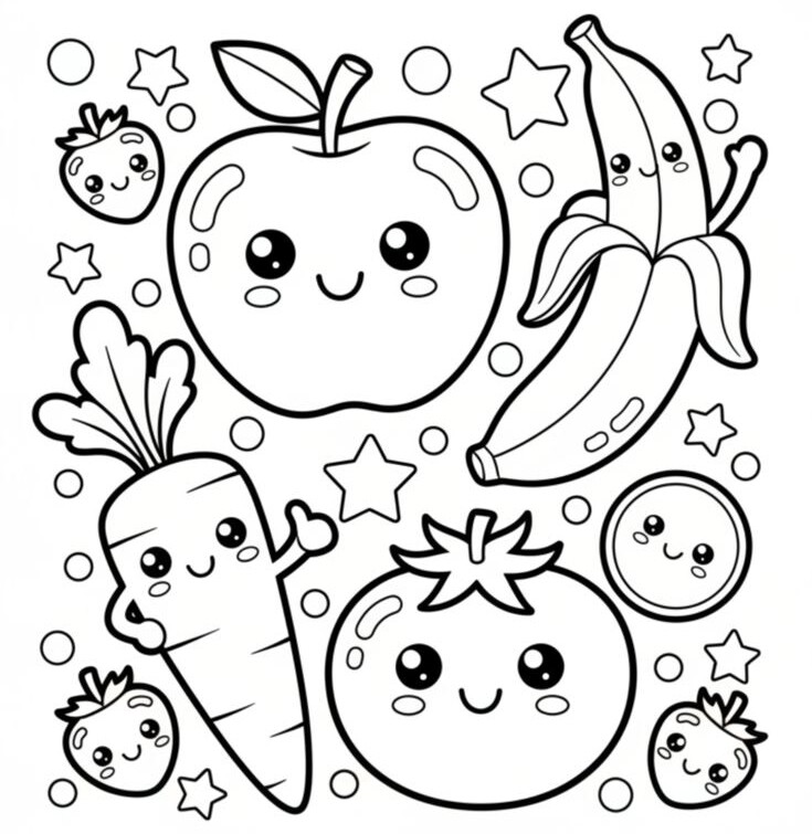 20 bức tranh tô màu rau củ, trái cây có khuôn mặt cười ngộ nghĩnh, bé vừa chơi vừa học về thực phẩm - 5