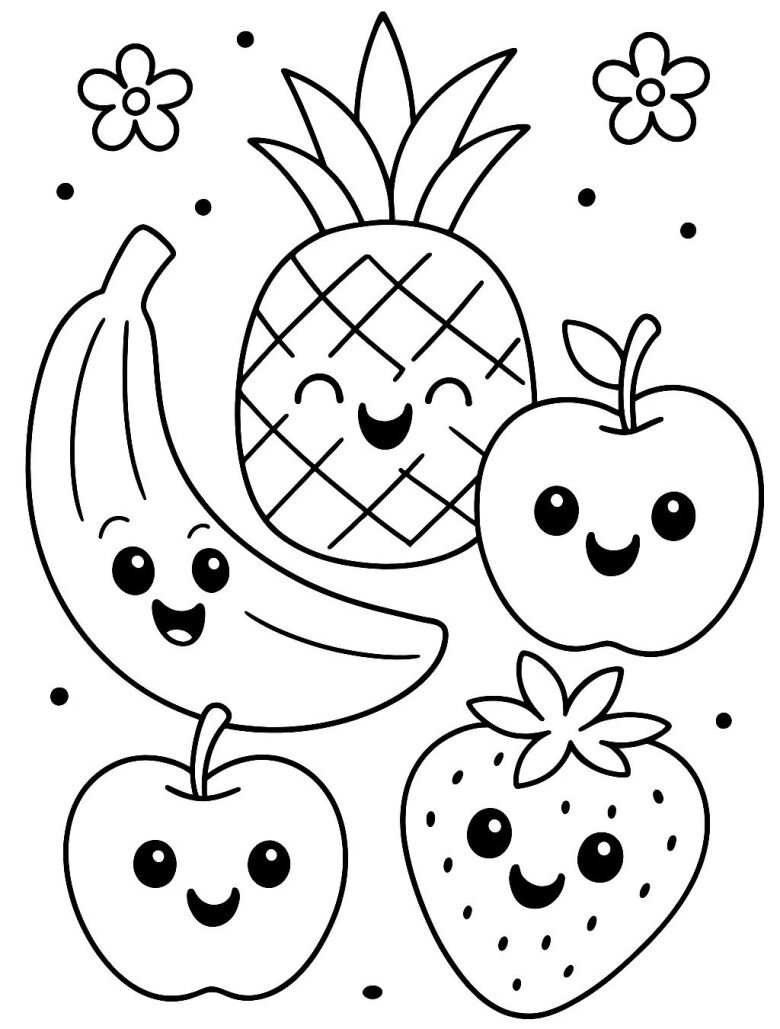 20 bức tranh tô màu rau củ, trái cây có khuôn mặt cười ngộ nghĩnh, bé vừa chơi vừa học về thực phẩm - 6