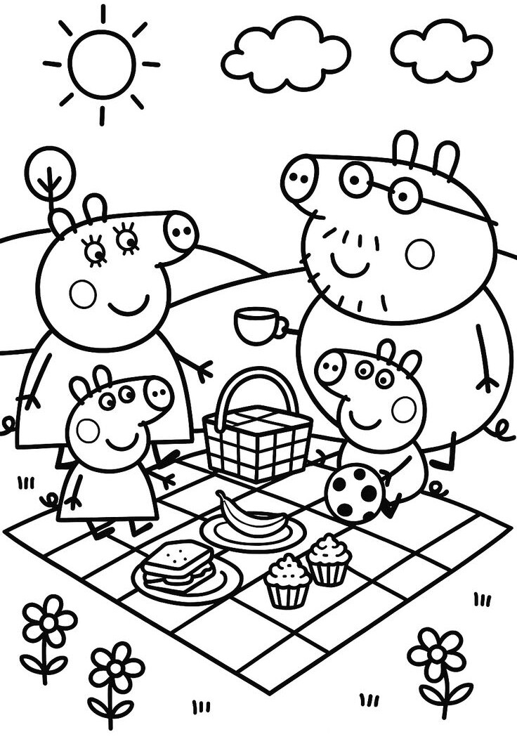 Tranh tô màu gia đình Peppa Pig, cách bé mầm non học về tình thân qua màu sắc - 1