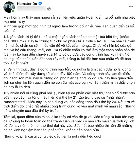 Ngôi biệt thự cổ 49 Trần Hưng Đạo là chủ đề &#34;nóng&#34; trên MXH: Muốn khôi phục đúng nguyên bản nhưng đẹp hay xấu vẫn gây tranh cãi - 5