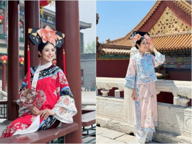Bầu 6 tháng, Hoa hậu Việt Nam vẫn hóa thân thành "Hoàn Châu cách cách" xinh rạng rỡ ở Tử Cấm Thành