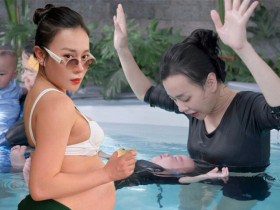 Phương Oanh tự nhận body cong ngược đằng trước, đi bơi diện đồ kín đáo tinh tế hơn xưa