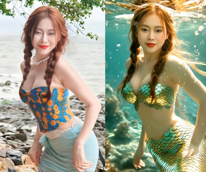 Cộng đồng mạng rủ nhau &#34;hóa&#34; tiên cá bằng AI, ngụp lặn dưới nước nhưng visual vẫn ngời ngời, chị em lưu ngay cách để &#34;đu trend&#34; - 3