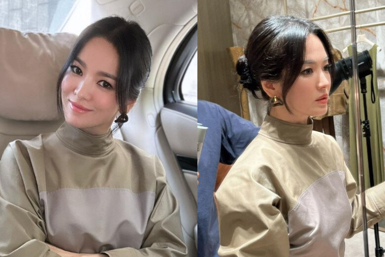 Búi tóc thấp thế nào để không bị già? Song Hye Kyo chỉ làm thêm 1 bước mà đẹp sang, không tăng tuổi - 1