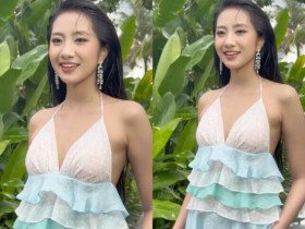 Hoa hậu 2k4 diện váy xẻ ngực lần đầu diễn thời trang sau đăng quang, netizen: "Xem 100 lần chưa thấy cuốn chỗ nào"