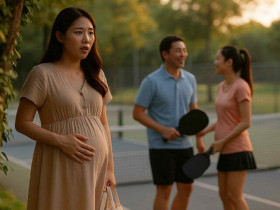 Vợ bầu sắp đẻ chồng vẫn mê pickleball, theo dõi sau sân tập tôi sốc nặng