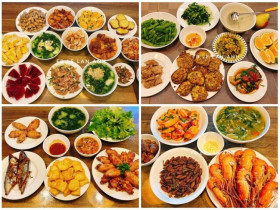 Gần 30 mâm cơm của mẹ đảm ngập món ngon, Á Âu đủ cả, dù trời nắng hay ngày mưa đều thích hợp