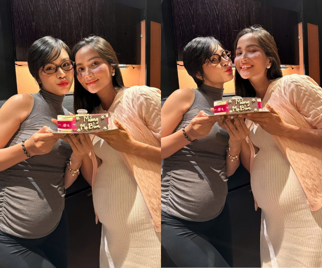 Cặp chị em hot nhất nhì làng mẫu Việt đọ bụng bầu tròn xoe, diện đồ đơn giản mà xinh quá đáng - 1