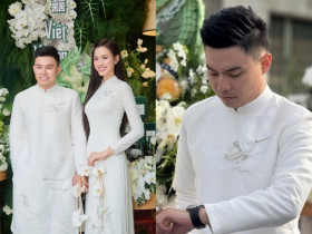 Cô dâu Đỗ Hà mặc áo dài có ý nghĩa đặc biệt, chồng thiếu gia tập đoàn nghìn tỷ đeo đồng hồ bản giới hạn