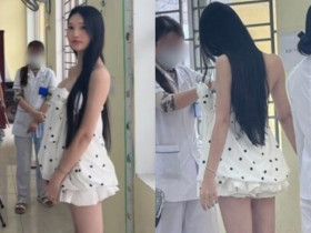 Mỹ nhân da trắng dáng thon đi khám quân sự ngồi giữa một "rừng" nam giới, nhan sắc được khuyên thi hoa hậu