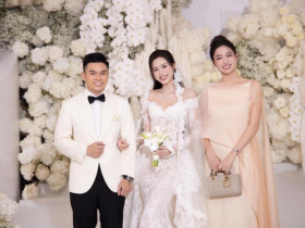 Váy áo của dàn hoa, á hậu chưng diện dự đám cưới Đỗ Thị Hà: Lương Thùy Linh liên tục "đụng hàng" với nhiều người đẹp