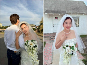 Thúy Nga tung ảnh cưới bên “túp lều tranh” ở Mỹ, tay đeo nhẫn kim cương "khủng", danh tính nửa kia gây sốt