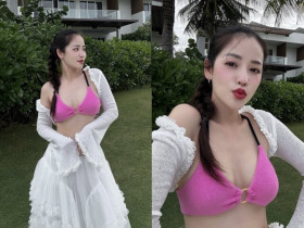 Giảm 16kg sau sinh, mỹ nhân có vòng 1 đẹp nhất làng hài hiếm hoi mặc bikini để lộ vóc dáng thực