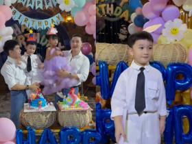 Thanh Đoàn và Hà Trí Quang làm sinh nhật hoành tráng cho 2 con chung, khoe ông nội tự tay trang trí tiệc cho cháu