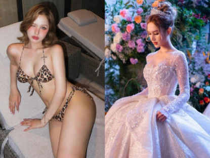 Hot girl bỏ học cấp 3 mặc váy cưới 28 tỷ lấy "ông chú", mê diện bikini nhỏ xíu trưng trổ vòng một căng tràn