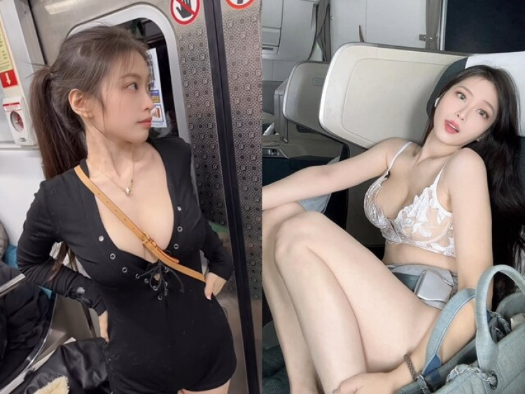 Vô tư phanh áo khoe vòng 1 đẫy đà trên tàu điện, máy bay, gái xinh khiến người xung quanh không dám nhìn thẳng