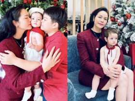 Con gái lai của Nhật Kim Anh đón Giáng sinh đầu tiên cùng anh trai chung nửa huyết thống, sở hữu mái tóc nâu cực Tây
