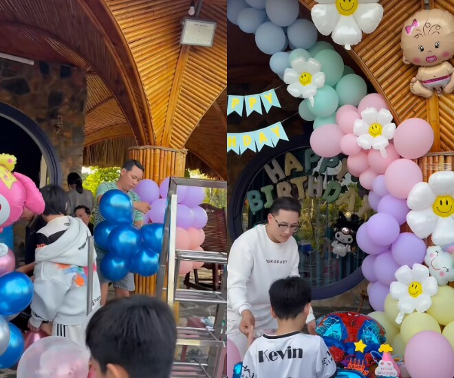 Thanh Đoàn và Hà Trí Quang làm sinh nhật hoành tráng cho 2 con chung, khoe ông nội tự tay trang trí tiệc cho cháu - 2